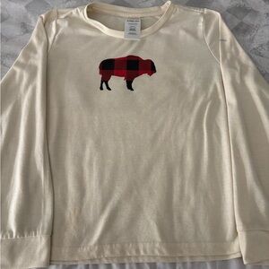 Cream Long Sleeve Shirt with Buffalo Plaid Graphic
